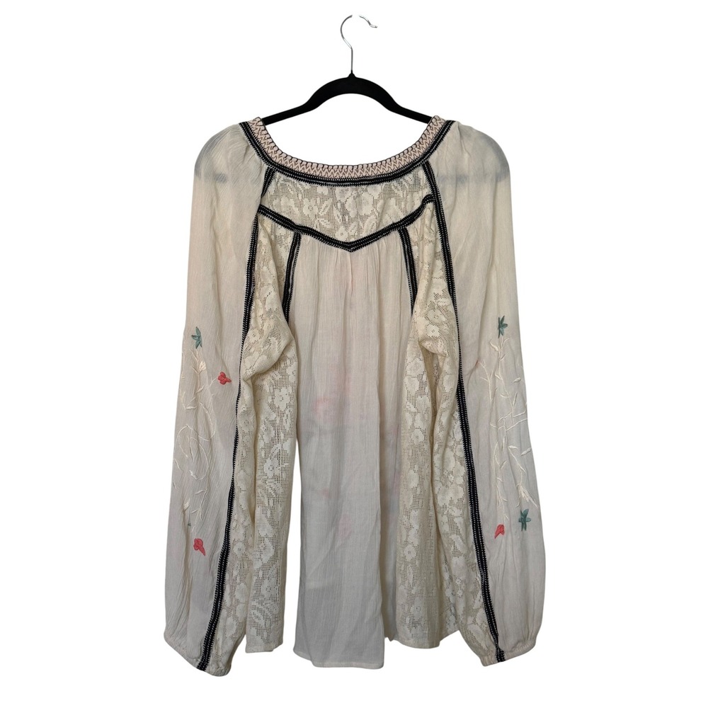 Free People Embroidered Lace Tiger Lily Peasant Blouse Ivory Floral Top M Boho - Picture 11 of 14